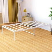 Lusimo Twin Bed Frame Heavy Duty Steel Slats Metal Platform Bed Frame 14" Noise Free Mattress Foundation Bed Base No Box Spring Needed, White
