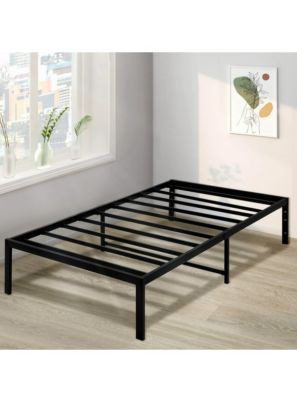Lusimo Twin Bed Frame No Box Spring Needed 14 inch Heavy Duty Metal Platform Bed Frame Twin Size Anti Slip Support Easy Lock Assembly, Black