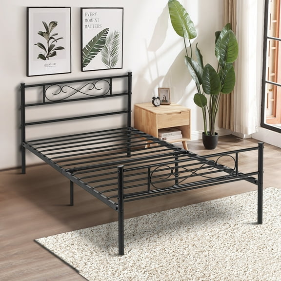 Lusimo Twin Bed Frame with Headboard Black 12 inch Metal Platform Bed Frame No Box Spring Needed Twin Size Easy Assembly,Black