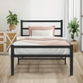 thumbnail image 1 of Lusimo Twin Bed Frame with Headboard Metal Slat Support No Box Spring Needed Easy Assembly Platform Bed Base, Black, 1 of 8