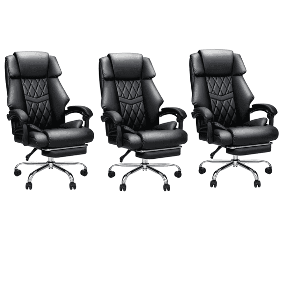 Hoffree 3 PCS Executive Office Chair Big and Tall Office Chair 550lb Wide Seat Ergonomic Computer Desk Chair High Back Leather Chair with Lumbar Back Support for Home Office Black