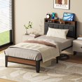 thumbnail image 1 of Lusimo Bed Frame Twin XL, Metal Platform Bed Frame with Fabric Upholstered Headboard and Charging Station No Box Spring Needed Easy Assembly, Gray, 1 of 10