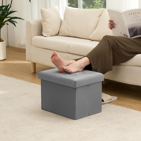 Lusimo Velvet Ottoman Foot Rest with Storage 12 x 16 x 12 Inches Small Footstool with 331 lb Capacity Folding Storage Bench for Living Room, Bedroom, Entryway, Dark Gray