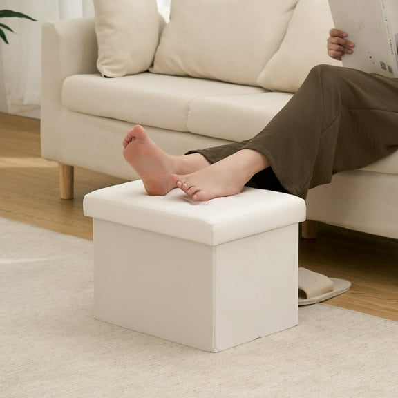 Lusimo Velvet Ottoman Foot Stools with Storage 12 x 16 x 12 Inches Small Foot Rest with 331 lb Capacity Folding Storage Bench for Living Room Bedroom Entryway, Beige