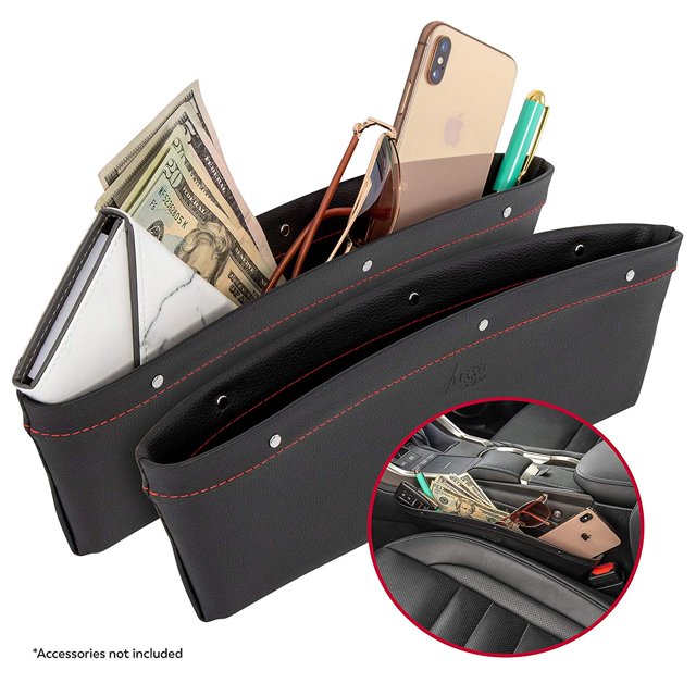 Lusso Gear 2 in 1 Car Seat Gap Organizer Universal Fit Adjustable Storage Pockets 2 Set, Red