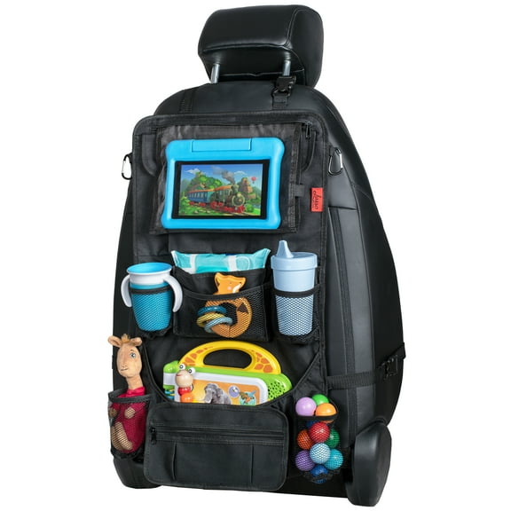 Lusso Gear | Back Seat Organizer & Tablet Holder for Car | Large & Durable 12 Compartment Travel Storage | Display Movies, Store Toys, Books & Snacks for Kids | Large, Black