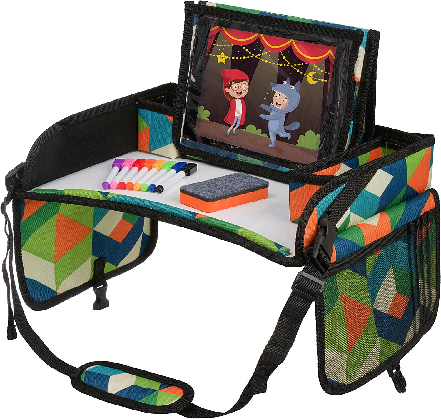 Kids Travel Lap Tray By RazzTots – Children's Portable Lap Activity Desk  With Cup Holder & Mesh Pockets, Waterproof Surface with PVC Board, Eating  & Playing &…