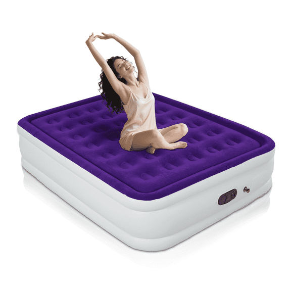 LussoAmor 18" Full Size Air Mattress with Built in Pump, 3-Mins Self-Inflation, Blow Up Bed for Camping, Home & Guest, 600lb, Purple