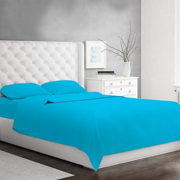 Lussona 1000 Thread Count Queen Sheets - 100% Cotton Bed Sheets Set with Deep Pockets 4 Piece Bedding and Pillowcases Set (Sky Blue)