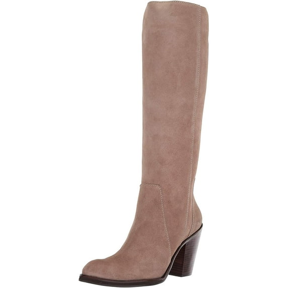 Lust For Life Jordan Boot Taupe Beige Suede Chunky Stacked Heel Knee High Boots (Taupe, 8.5)