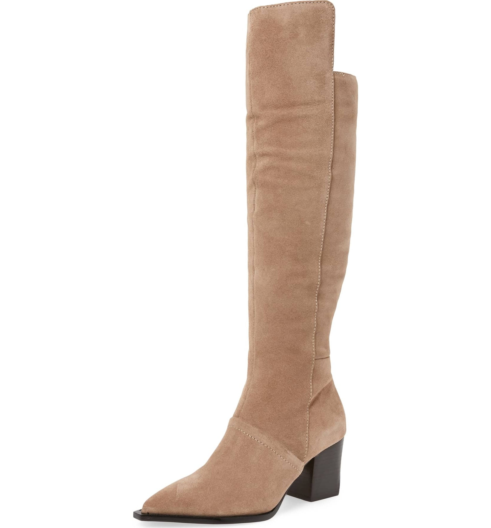 Suede Low Heel Thigh High Boots - Taupe main image 0
