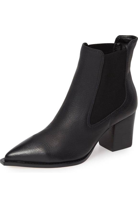 Lust For Life Tenesse Black Leather Pointed Toe Chelsea Stacked Heel Ankle Boots (Black, 6)