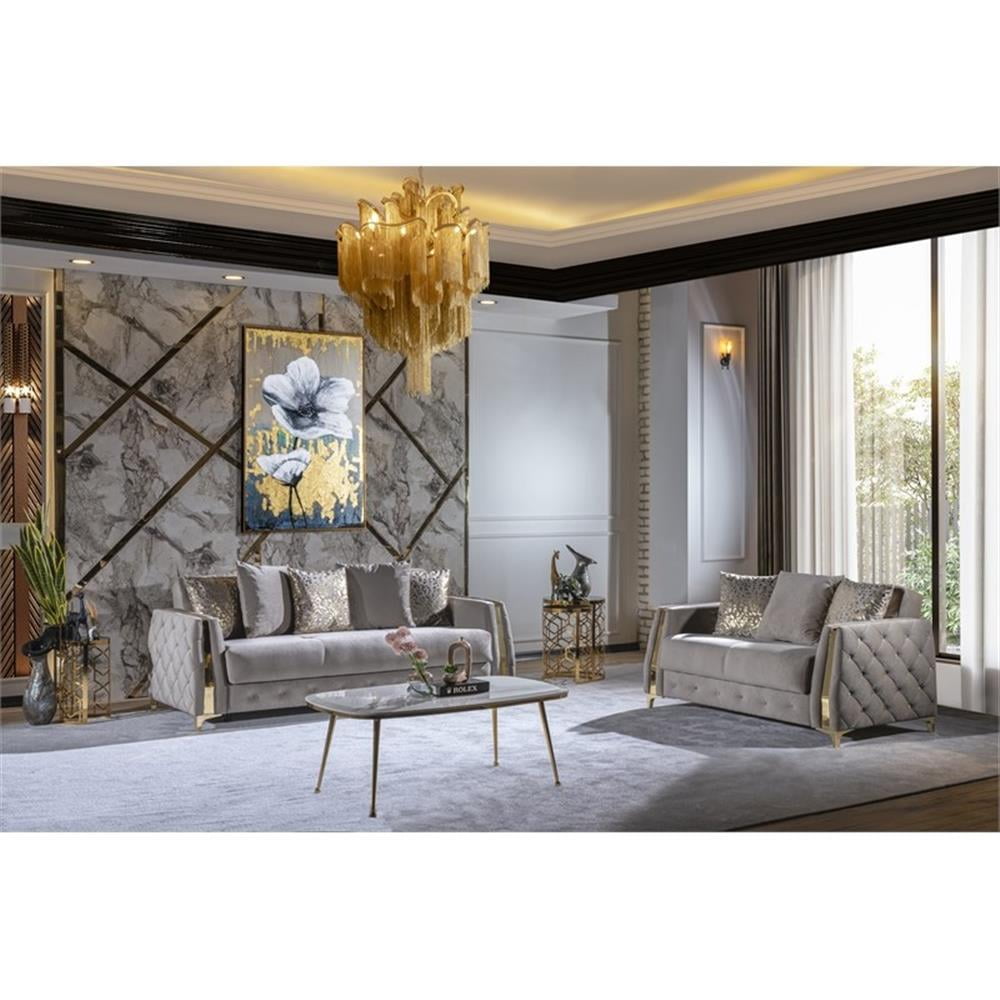 Taupe Fabric Upholstered 2-Piece Sofa and Loveseat Set
