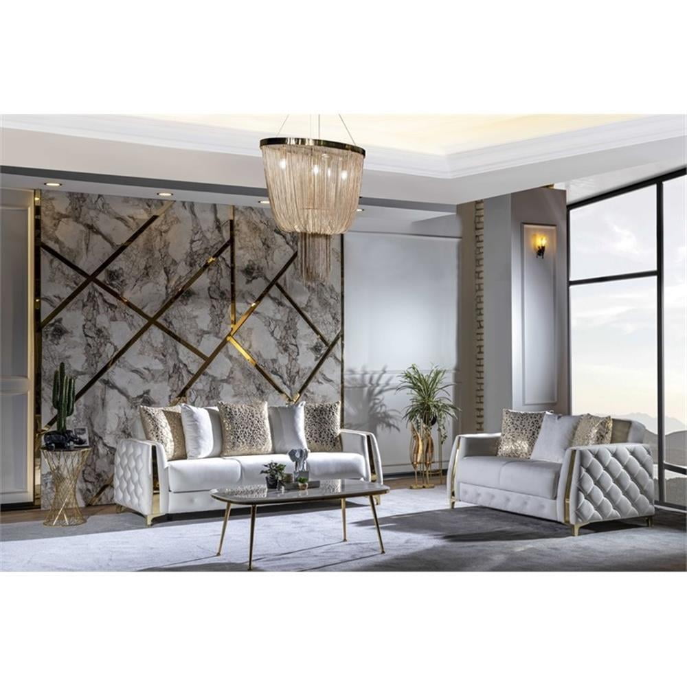 Luxurious White Polyester and Wood 2-Piece Living Room Set