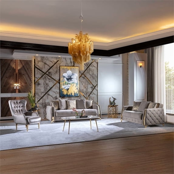 Lust Modern Style 3PC Living Room Set Made with Wood in Taupe
