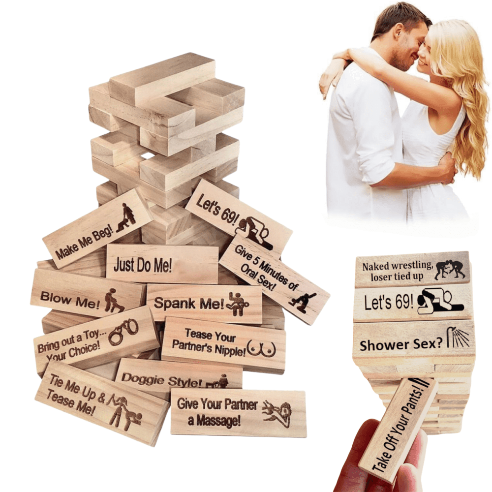 Lust Tower Adult Stacking Game - 48 Naughty Wooden Blocks For Couples, Fun & Flirty Party Game