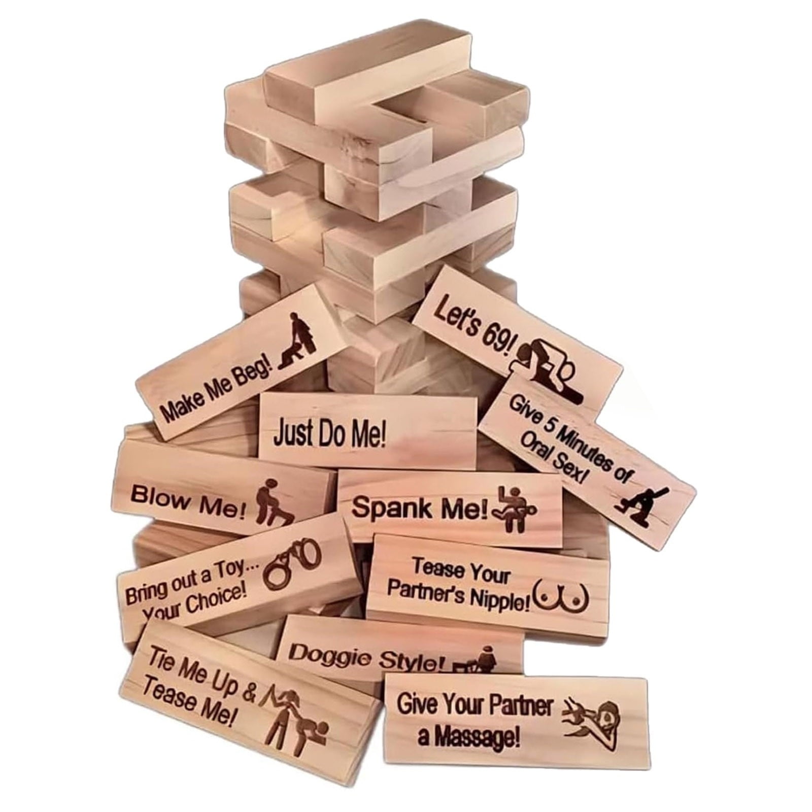 48-Piece Super Naughty Block Tower Game - Adult Couple Stacking Game For Date Nights & Parties