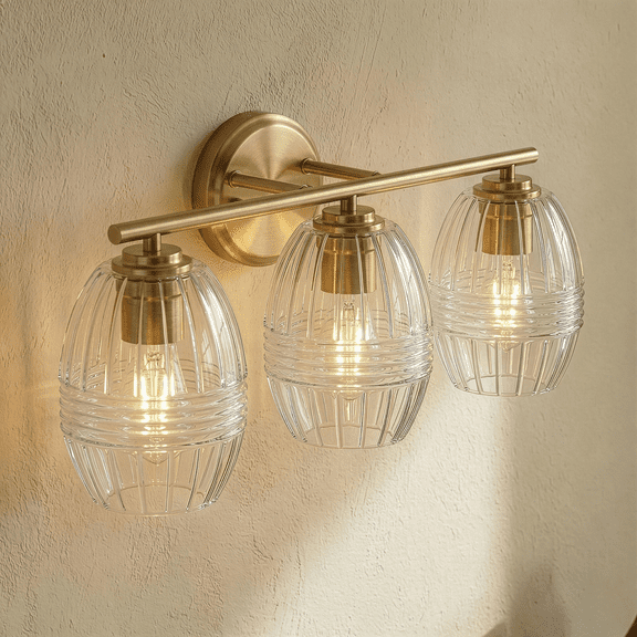 Luster Three Lights Vanity With Clear Glass for Bathrooms above Mirror Wall Lamp - Satin Brass -Y