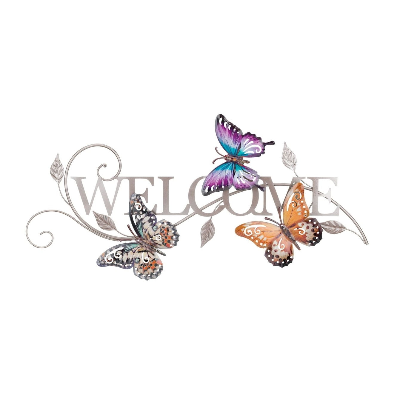 Colorful Metal Butterfly Welcome Wall Decor, 27.5 inches