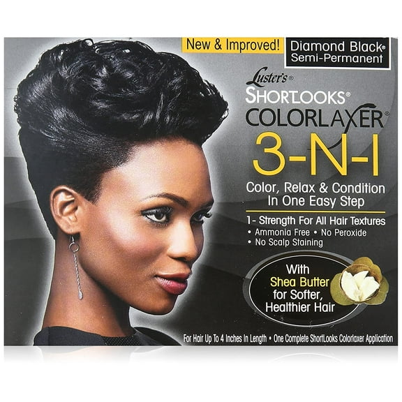 Lusters Shortlooks 3-N-1 Semi Permanent Hair Color Relaxer Kit, Diamond Black, 1 Ea, 6 Pack