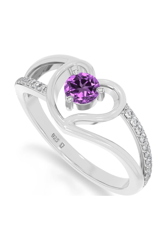 Amethyst Heart Promise Rings for Women in Sterling Silver,February Birthstone Jewelry Gifts for Her Birthday,Anniversary,Party,Mothers Day,Christmas,Graduation,Valentines