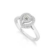 Lustre and Light Heart Moissanite Halo Rings for Women in Sterling Silver, Jewelry Gifts for Her Birthday, Wedding Anniversary, Party, Mothers Day, Christmas, Graduation, Valentines