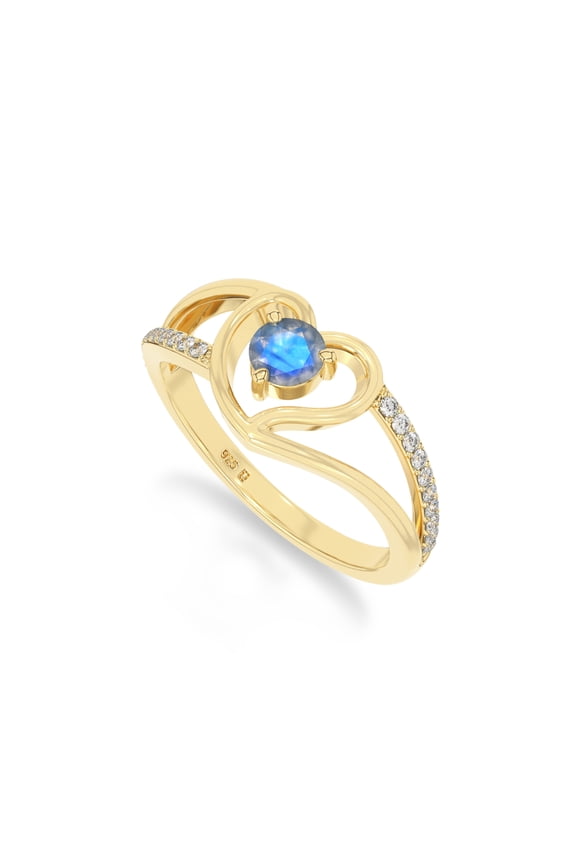 Labradorite Heart Promise Rings for Women in 18K Yellow Gold Vermeil, November Birthstone Jewelry Gifts for Her Birthday, Anniversary, Mothers Day, Christmas, Graduation, Valentines
