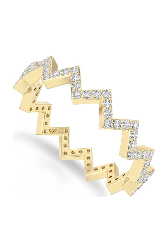 Moissanite Zig Zag Band Ring for Women in 18K Yellow Gold VermeilJewelry Gifts for Her Birthday AnniversaryPartyGraduationChristmasMothers DayValentines