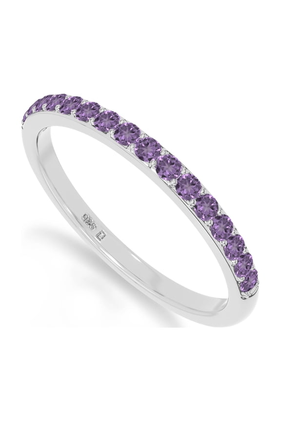 Natural Amethyst Half Eternity Band Ring for Women in Sterling Silver, February Birthstone Jewelry Gifts for Her Birthday, Anniversary,Graduation,Christmas,Mothers Day