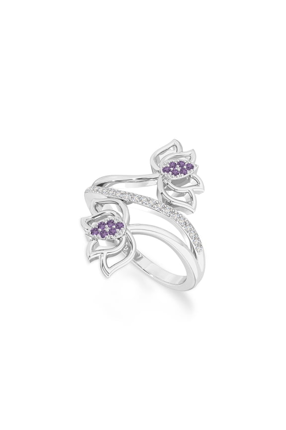 Natural Amethyst Lotus Ring for Women in Sterling Silver, February Birthstone Jewelry Gifts for Her Birthday, Wedding Anniversary, Party, Graduation, Christmas,Mothers Day,Valentines