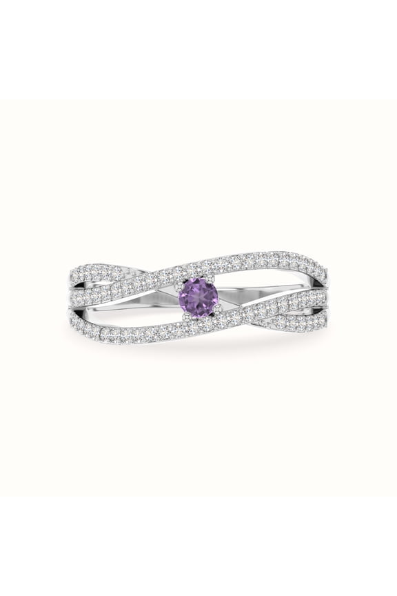 Natural Amethyst Promise Rings for Women in Sterling Silver, February Birthstone Jewelry Gifts for Her Birthday, Wedding Anniversary, Party, Graduation, Christmas,Mothers Day