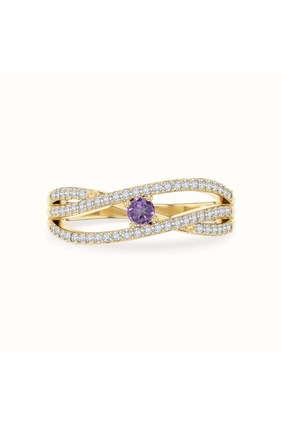 Natural Amethyst Promise Rings for Women in Yellow Gold Vermeil, February Birthstone Jewelry Gifts for Her Birthday, Wedding Anniversary, Party, Graduation, Christmas,Mothers Day