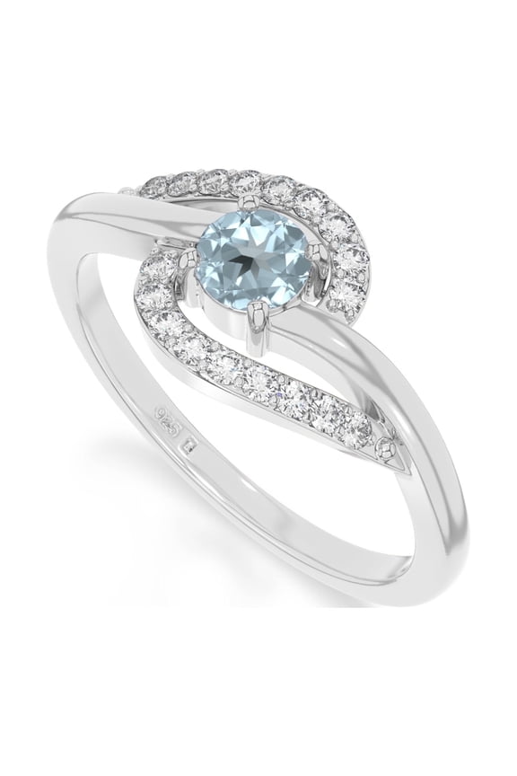Natural Aquamarine Infinity Solitaire Rings for Women in Sterling Silver, March Birthstone Jewelry Gifts for Her Birthday, Anniversary, Mothers Day, Christmas, Valentines