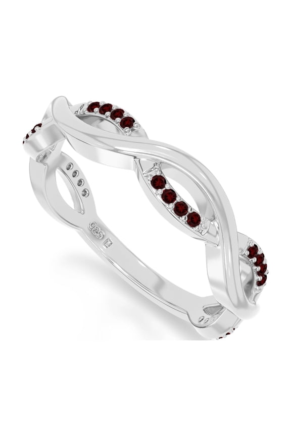 Natural Garnet Twisted Wedding Band Ring for Women in Sterling Silver, January Birthstone Jewelry Gifts for Her Birthday, Wedding Anniversary, Graduation, Christmas, Mothers Day