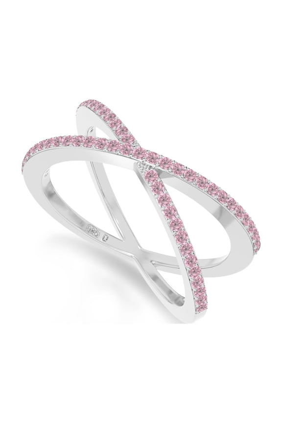 Natural Pink Tourmaline Criss Cross Ring for Women in Sterling Silver, October Birthstone Jewelry Gifts for Her Birthday, Wedding Anniversary, Graduation, Christmas, Mothers Day