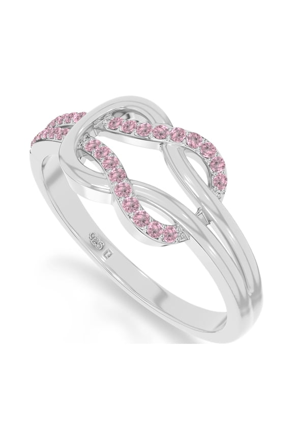 Natural Pink Tourmaline Infinity Knot Rings for Women in Sterling Silver, October Birthstone Jewelry Gifts for Her Birthday, Wedding Anniversary, Party, Graduation, Christmas