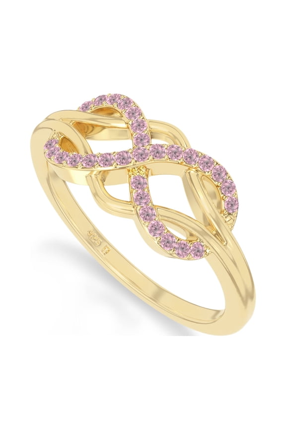 Natural Pink Tourmaline Infinity Promise Ring for Women in 18K Yellow Gold Vermeil, October Birthstone Jewelry Gifts for Her Birthday, Anniversary, Graduation, Christmas, Mothers Day