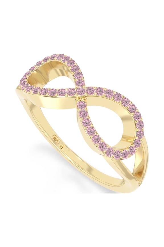 Natural Pink Tourmaline Infinity Promise Rings for Women in 18K Yellow Gold Vermeil,October Birthstone Jewelry Gifts for Her Birthday, Anniversary,Graduation,Mothers Day,Valentines