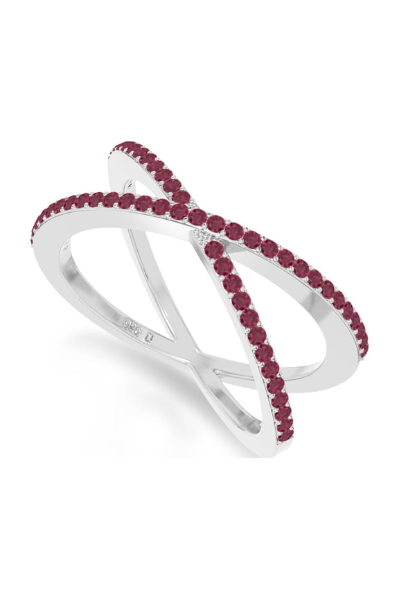 Natural Ruby Criss Cross Ring for Women in Sterling Silver, July Birthstone Jewelry Gifts for Her Birthday, Wedding Anniversary, Graduation, Christmas, Mothers Day, Valentines