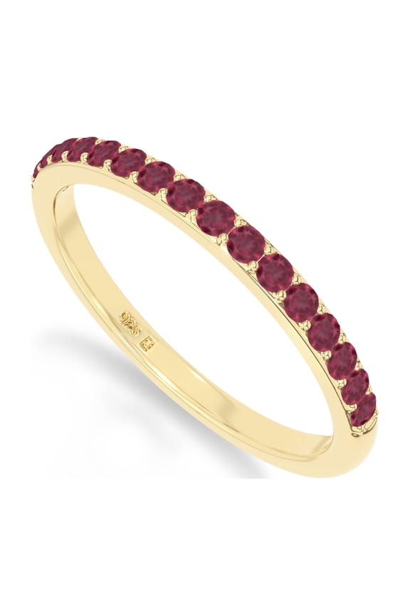 Natural Ruby Half Eternity Band Ring for Women in 18K Yellow Gold Vermeil, July Birthstone Jewelry Gifts for Her Birthday, Anniversary, Party, Graduation, Christmas, Mothers Day