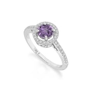 Lustre and Light Round Natural Amethyst Halo Rings for Women in Sterling Silver, February Birthstone Jewelry Gifts for Her Birthday, Wedding Anniversary, Party, Christmas, Graduation