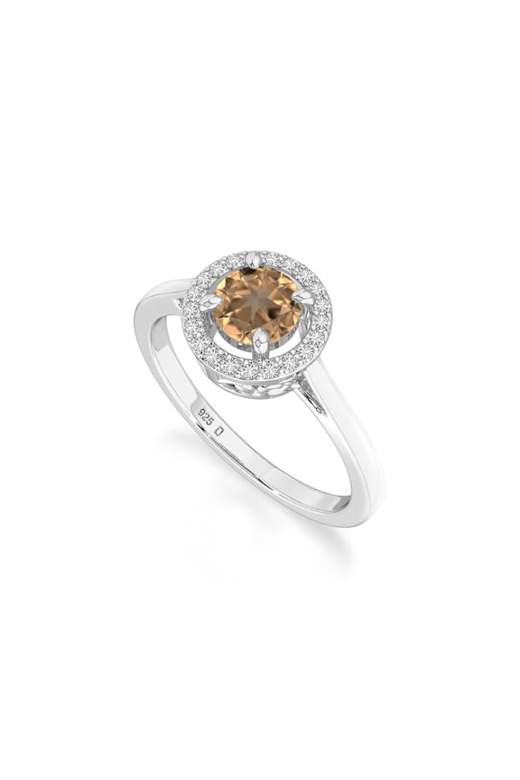Round Natural Citrine Halo Rings for Women in Sterling Silver, November Birthstone Jewelry Gifts for Her Birthday, Wedding Anniversary, Mothers Day, Christmas, Graduation,Valentines