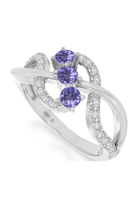 Tanzanite 3 Stone Enagegment Rings for Women in Sterling Silver, July Birthstone Jewelry Gifts for Her Birthday, Anniversary, Graduation, Christmas, Mothers Day, Valentines