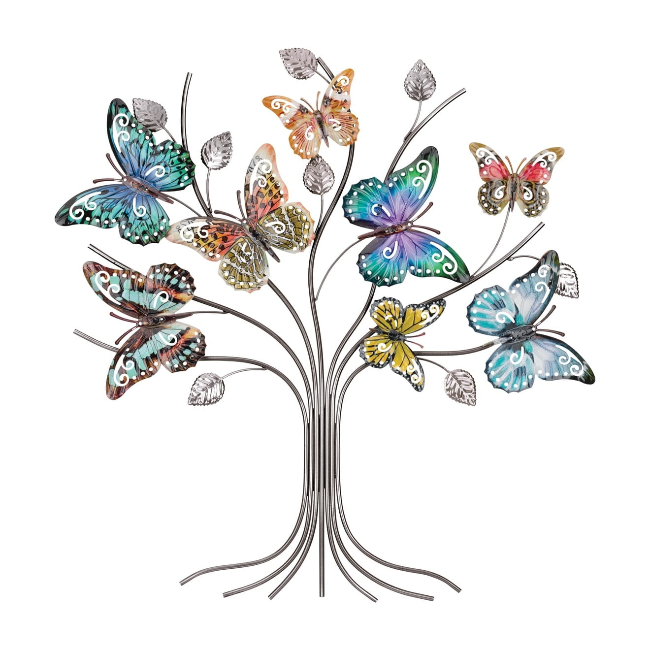 Silver Tree of Life Wall Art with Multicolor Butterflies
