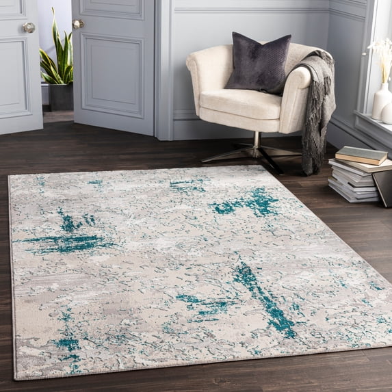 Lustro Teal 5'2" x 7' Modern Rectangle Area Rug