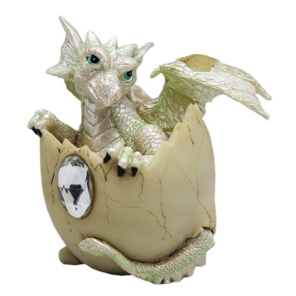 Lustrous Albino Dragon Hatchling Figure With Faux Diamond Inlay
