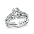 thumbnail image 1 of Lustrous Halo Diamond Bridal Set 1 Carat Round Cut Diamond on Gold, 1 of 3
