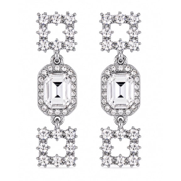 Silver Crystal Statement Drop Earrings for Women, Rhinestone Geometric Dangle Earrings, Elegant Bridal Wedding Prom Formal Jewelry Gift