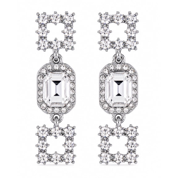 Silver Crystal Statement Drop Earrings for Women, Rhinestone Geometric Dangle Earrings, Elegant Bridal Wedding Prom Formal Jewelry Gift