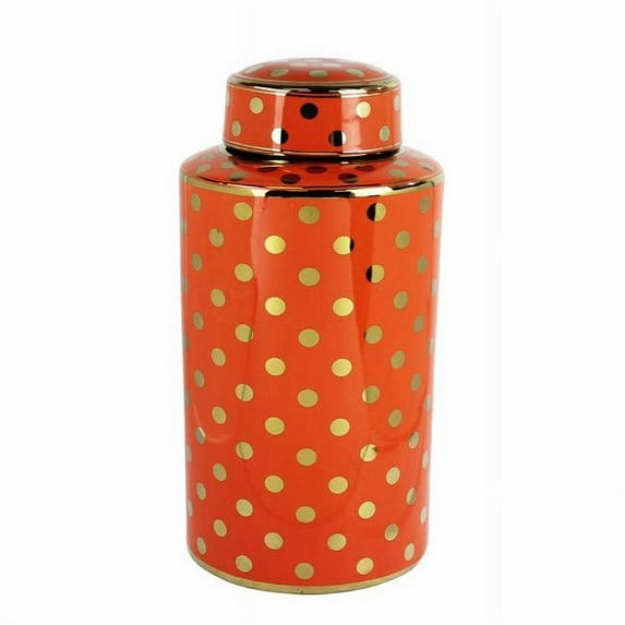 Lustrous Polka Dotted Decorative Ceramic Covered Jar , Orange